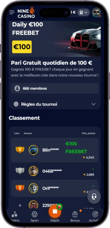 Nine casino bonus page