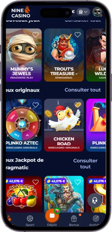 Nine Casino jeux page