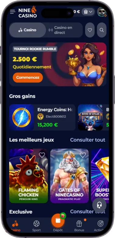Nine Casino page d'accueil